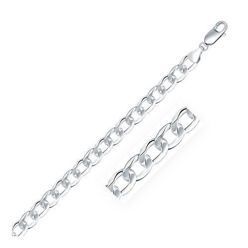 Rhodium Plated 7.2mm Sterling Silver Curb Style Chain, size 22''