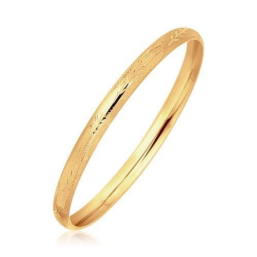 14k Yellow Gold Dome Style Children's Bangle with Diamond Cuts, size 5.5''