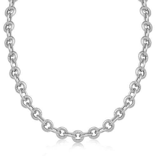 Sterling Silver Round Cable Inspired Chain Link Necklace, size 18''