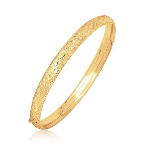 14k Yellow Gold Diamond Cut Design Dome Motif Children's Bangle, size 5.5''