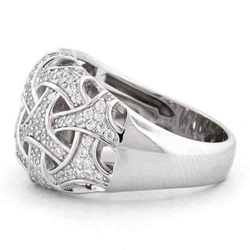 Commitment Ring Woven Style CZs On Platinum Plating