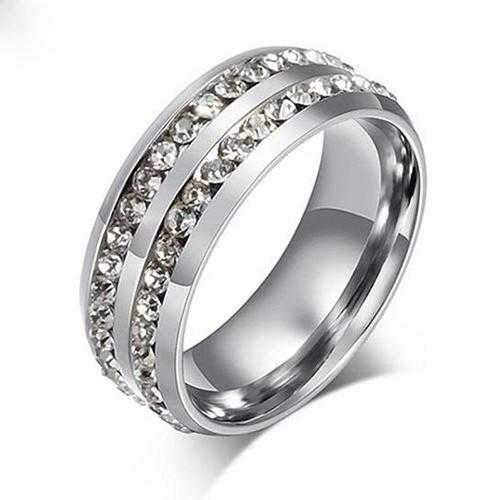 I Trust You Ring Double Row Channel Set CZ Stones In Titanium Steel