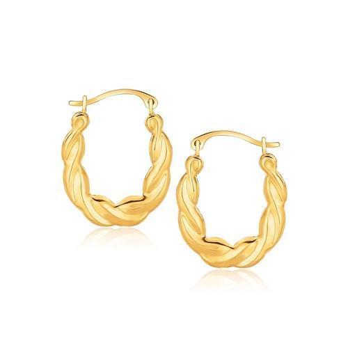 10k Yellow Gold Oval Twist Hoop Earrings