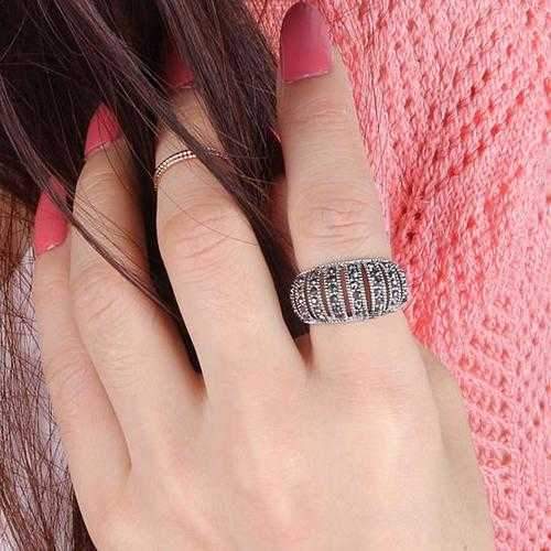 Markeza Ring In Semi Precious Marcasite Pave Crystals