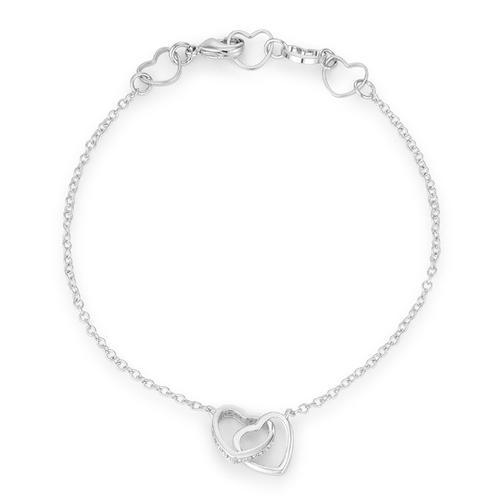 .12 Ct Rhodium Interlocked Hearts Bracelet with CZ Accents