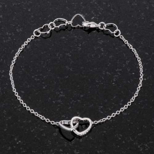 .12 Ct Rhodium Interlocked Hearts Bracelet with CZ Accents