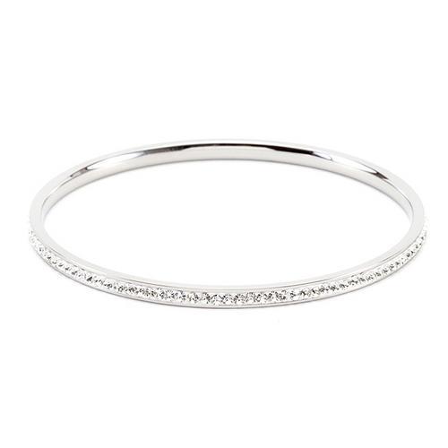 Simple Rhodium Plated Finish Crystal Bangle