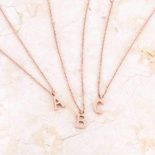 Elaina Rose Gold Stainless Steel I Initial Necklace