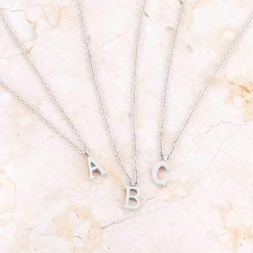 Elaina Rhodium Stainless Steel F Initial Necklace