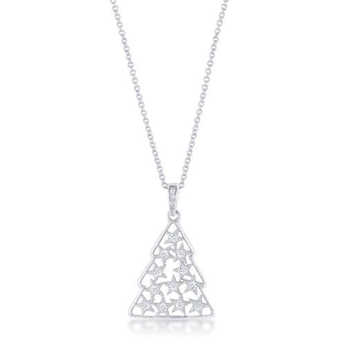 .2 ct CZ Rhodium Christmas Tree Pave Holiday Pendant