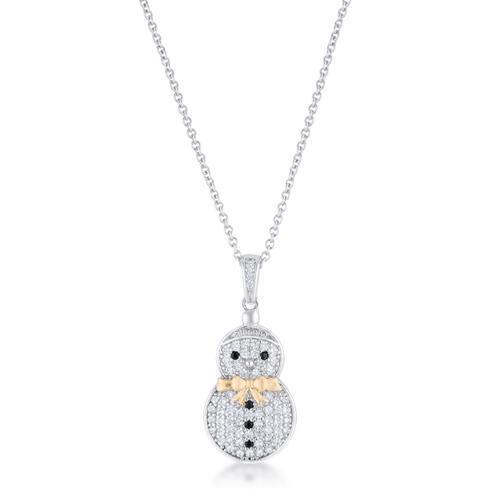 .35 ct CZ Two-Tone Snowman Pave Holiday Pendant