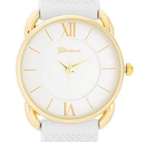 Mina Gold Classic Watch With White Rubber Strap