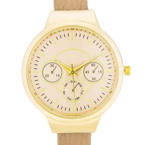 Reyna Gold Beige Leather Cuff Watch