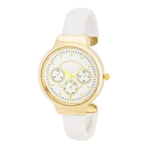 Reyna Gold White Leather Cuff Watch